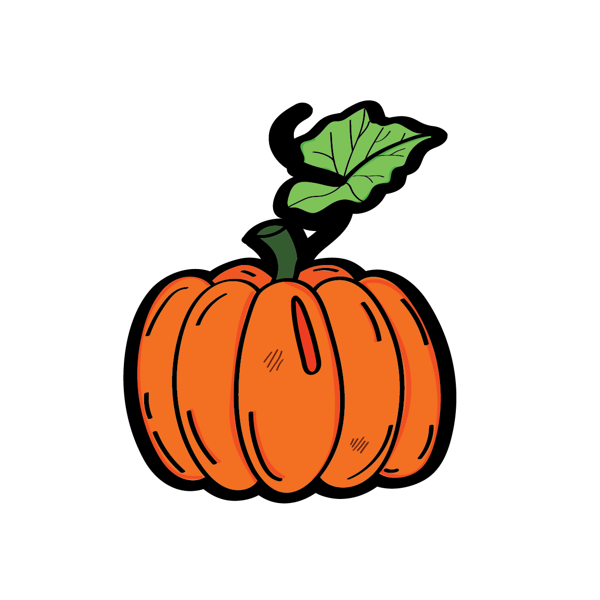Grote losse sticker in herfstthema in de vorm van een oranje pompoen met blad eraan. Ontwerp door Studio Dwarsdenker