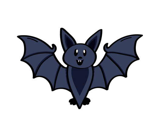 Grote losse sticker in Halloween thema, in de vorm van een schattige lachende vleermuis in het paars/grijs. Ontwerp door Studio dwarsdenker