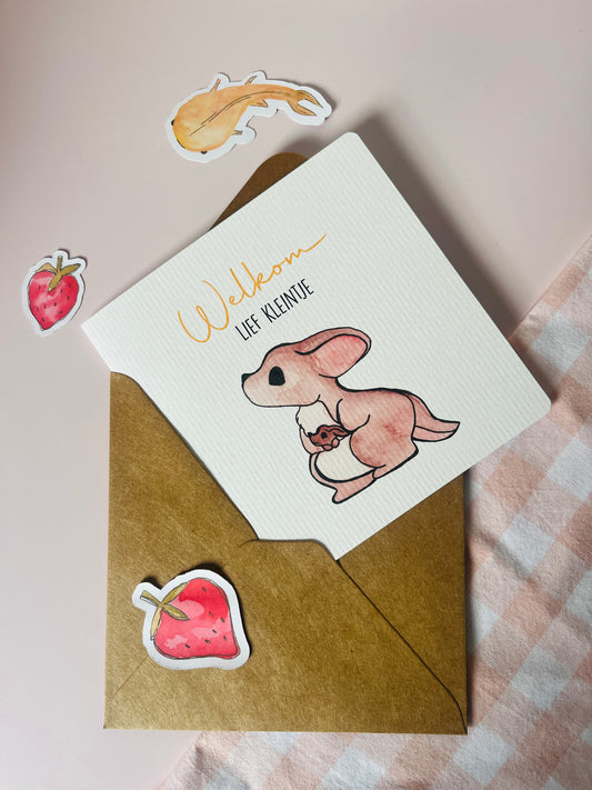 Wenskaart Baby kangaroo